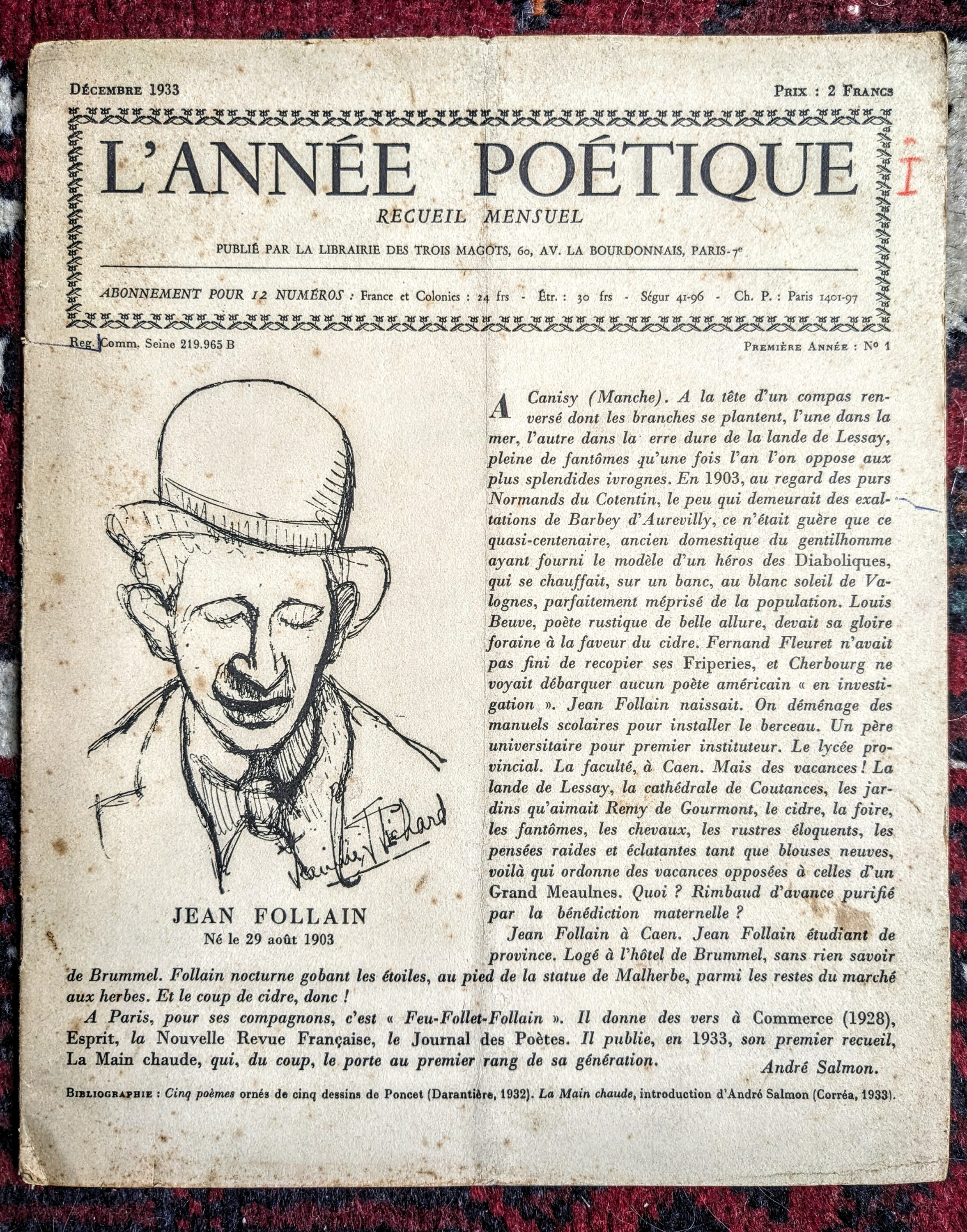 Année poétique, premier numéro, décembre 1933